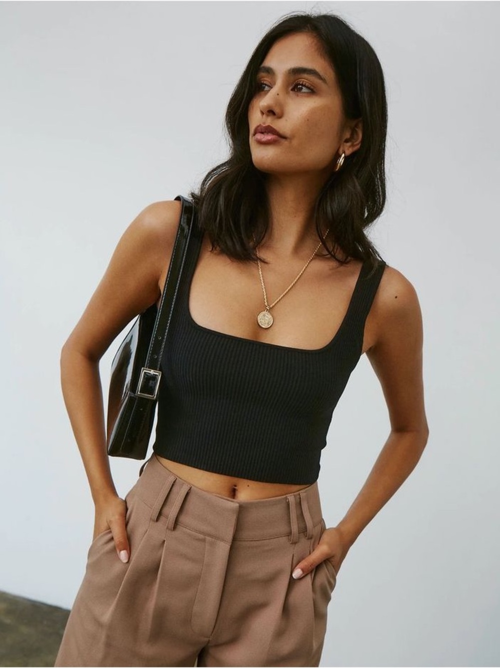 Glassons Black Ribbed Square-Neck Crop Top